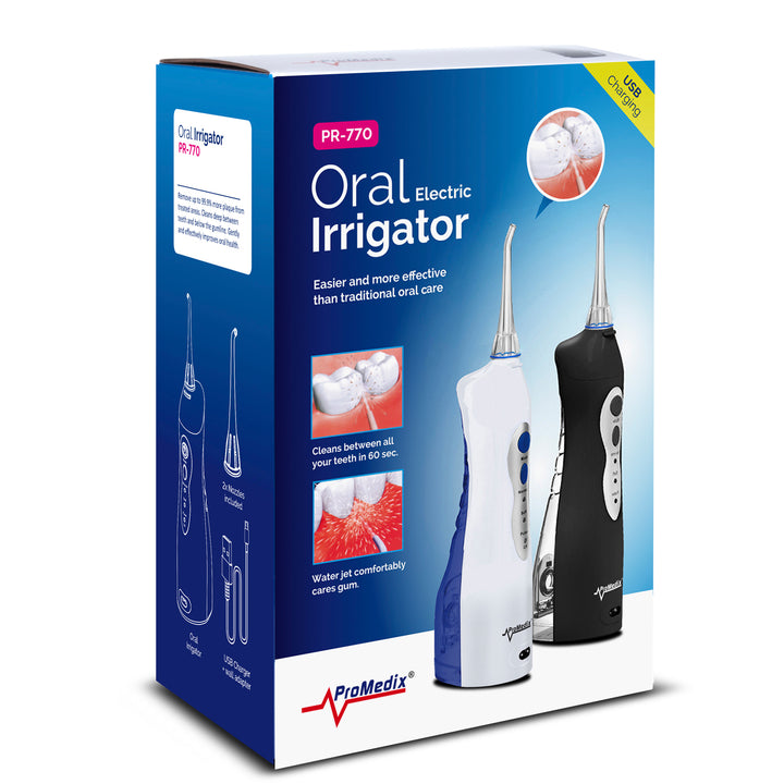 Irrigateur dentaire oral sans fil 2 bouts Promedix PR-770W IPX7 blanc