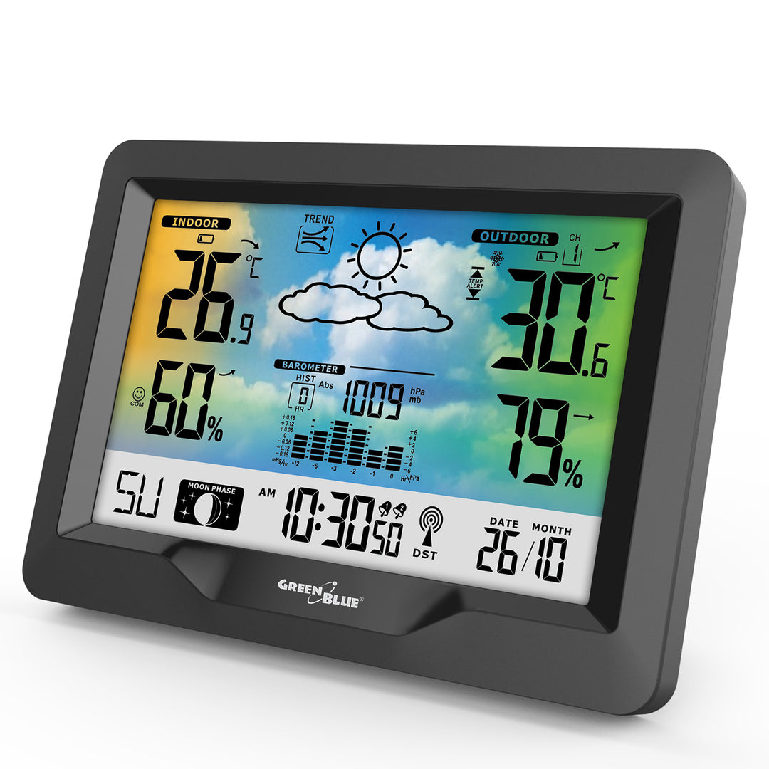 DCF Draadloos Weerstation, Maanfasen, Barometer, Kalender GroenBlauw GB540