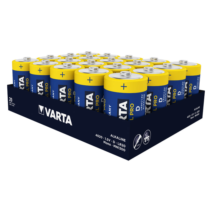 20x Varta Industrial R20/D Folie-alkalinebatterijen voor professionele/industriële toepassingen