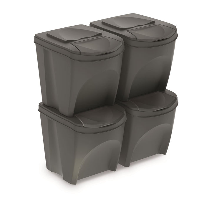 Set de bacs gris Sortibox 4x25L – design pratique et moderne pour un tri sélectif efficace.