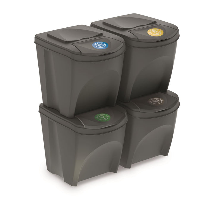 Set de bacs gris Sortibox 4x25L – design pratique et moderne pour un tri sélectif efficace.