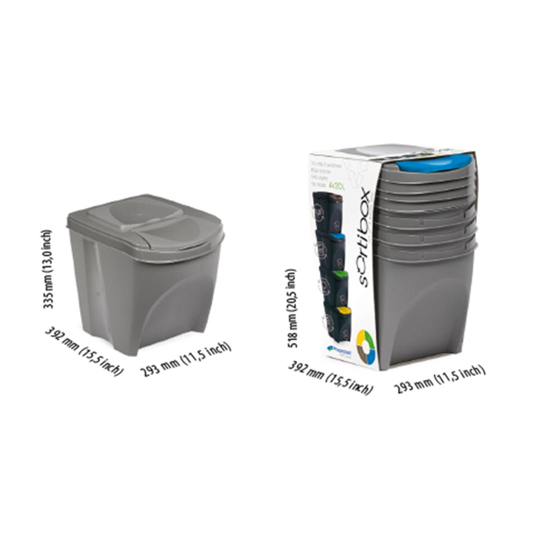 Set de bacs gris Sortibox 4x25L – design pratique et moderne pour un tri sélectif efficace.