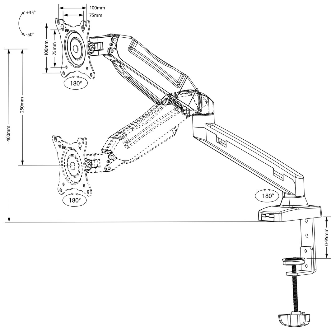 Bureaubeugel voor monitor 13"-27" 8kg Maclean MC-860 zwart