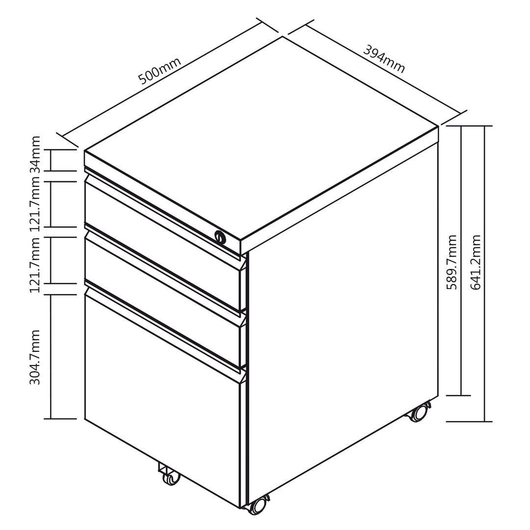 Meubel op wielen met slot 3 laden 39x64x50cm Zwart Maclean MC-850