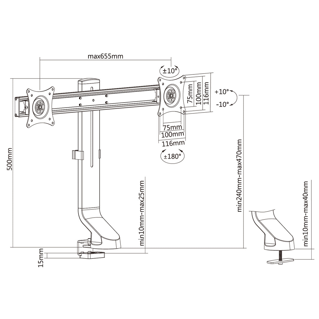 Dubbele bureaustandaard 17"-27" max. belasting 14 kg Maclean MC-854 compatibel met MC-848 en MC-849