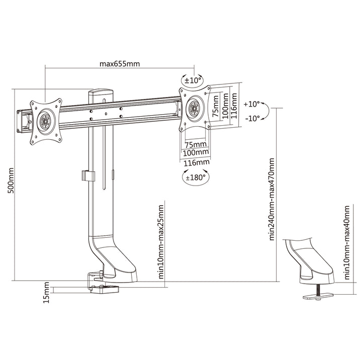 Support de bureau double 17 "-27" charge max 14 kg Maclean MC-854 compatible avec MC-848 et MC-849