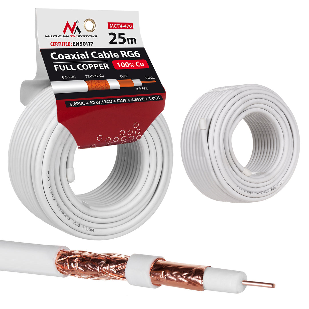 Maclean MCTV-470 RG6 koperen coaxiale antennekabel 25M