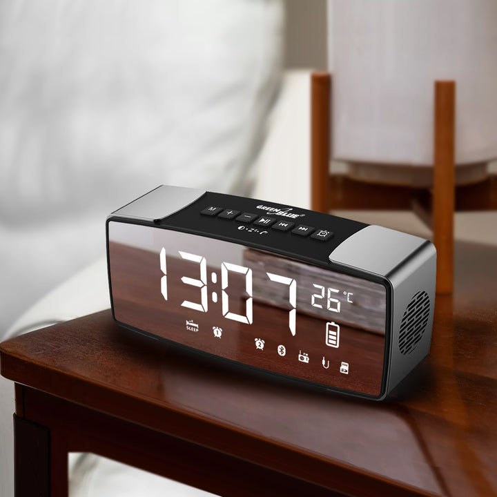 GreenBlue GB200 Bluetooth 4.2 wekkerradio, FM, Aux-ingang, 6W, temperatuur, wekker, klok, 2200mAh batterij