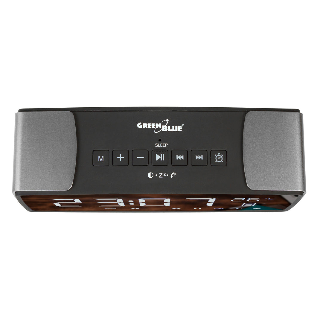 GreenBlue GB200 Bluetooth 4.2 wekkerradio, FM, Aux-ingang, 6W, temperatuur, wekker, klok, 2200mAh batterij