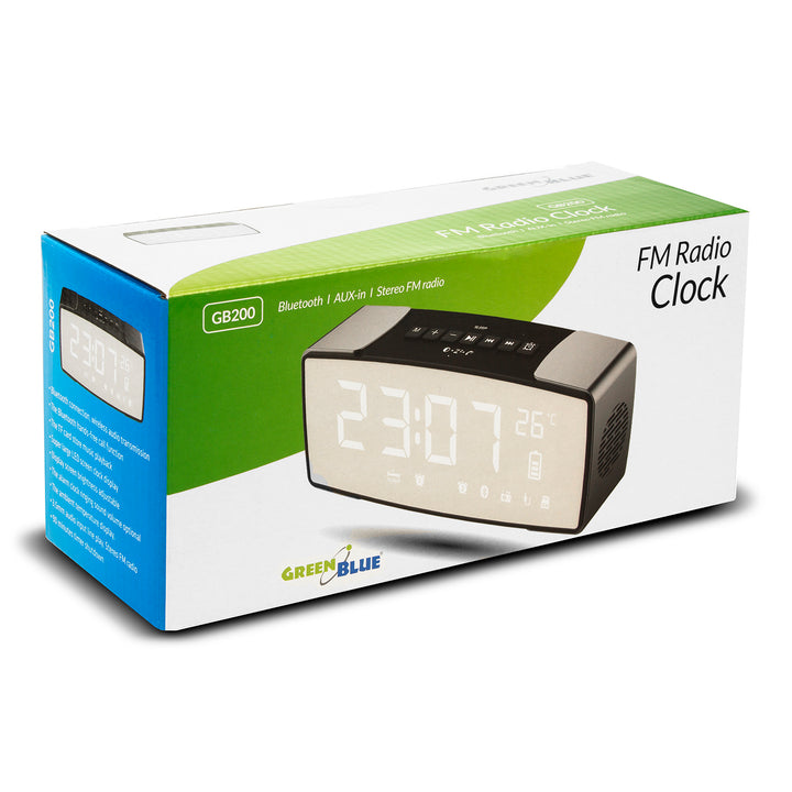 GreenBlue GB200 Bluetooth 4.2 wekkerradio, FM, Aux-ingang, 6W, temperatuur, wekker, klok, 2200mAh batterij