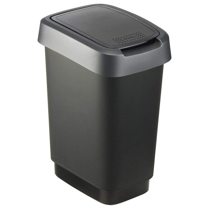 Bac pivotant Rotho Twist 10L noir et argent