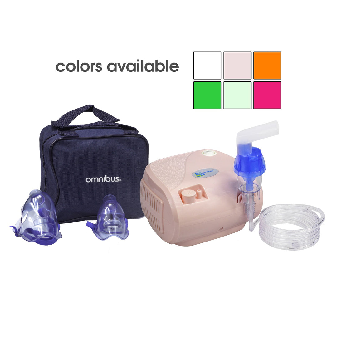 Vernevelaar-inhalator met maskers, slangen en filters roze Omnibus BR-CN116B