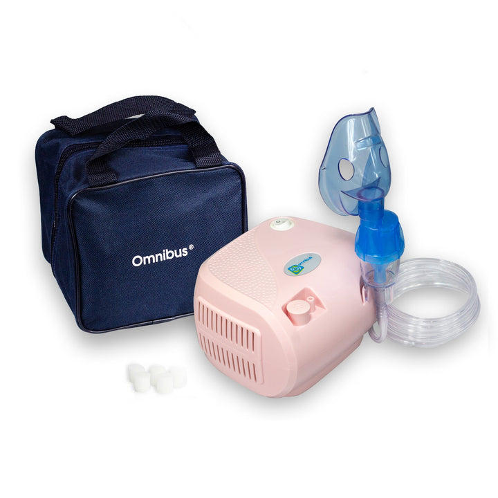 Vernevelaar-inhalator met maskers, slangen en filters roze Omnibus BR-CN116B