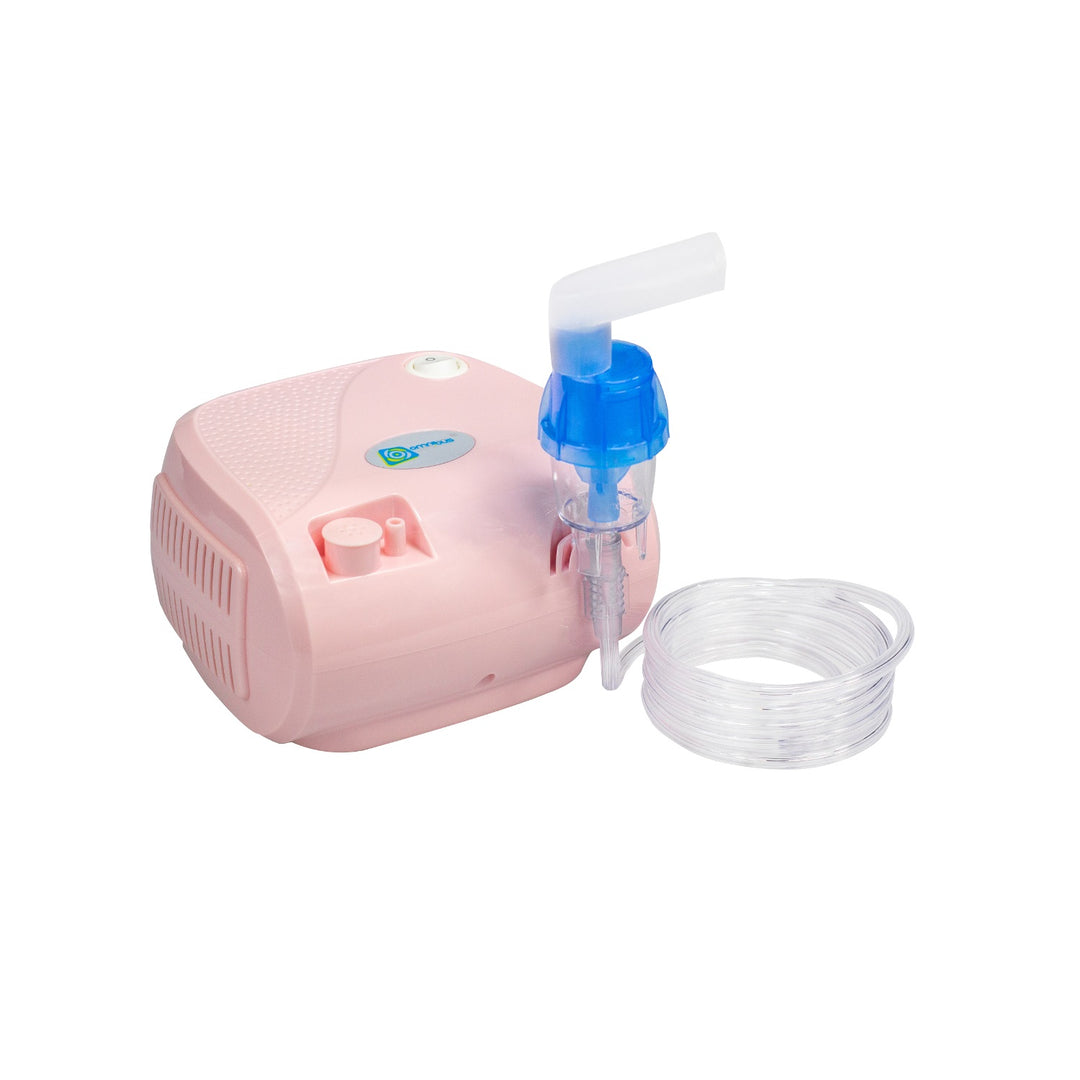 Vernevelaar-inhalator met maskers, slangen en filters roze Omnibus BR-CN116B