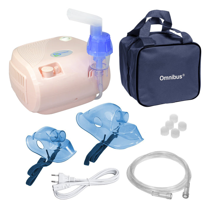 Vernevelaar-inhalator met maskers, slangen en filters roze Omnibus BR-CN116B
