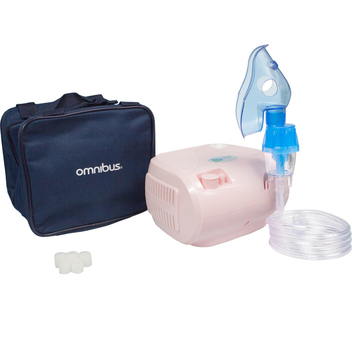 Vernevelaar-inhalator met maskers, slangen en filters roze Omnibus BR-CN116B