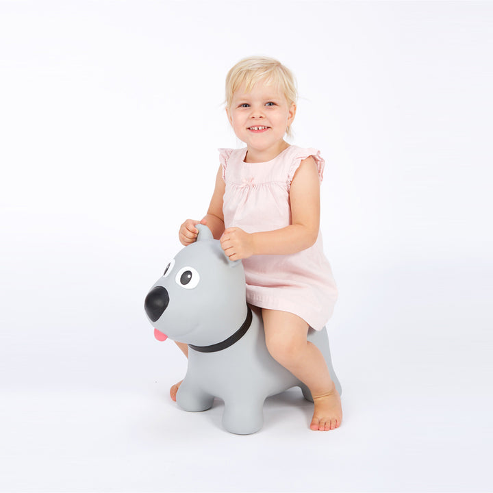 Chien gris de Tootina - jouet gonflable de saut pour les enfants