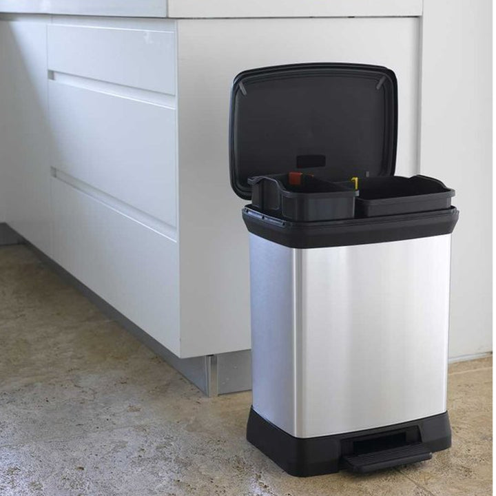 Vuilnisbak met pedaal voor scheiding Curver Deco Bin metallic 10 + 18L