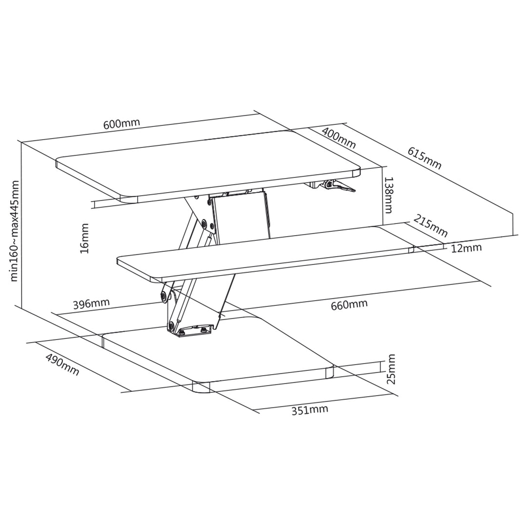 Poste de travail assis-debout Fixation de bureau pour clavier et moniteur ou ordinateur portable Maclean MC-882