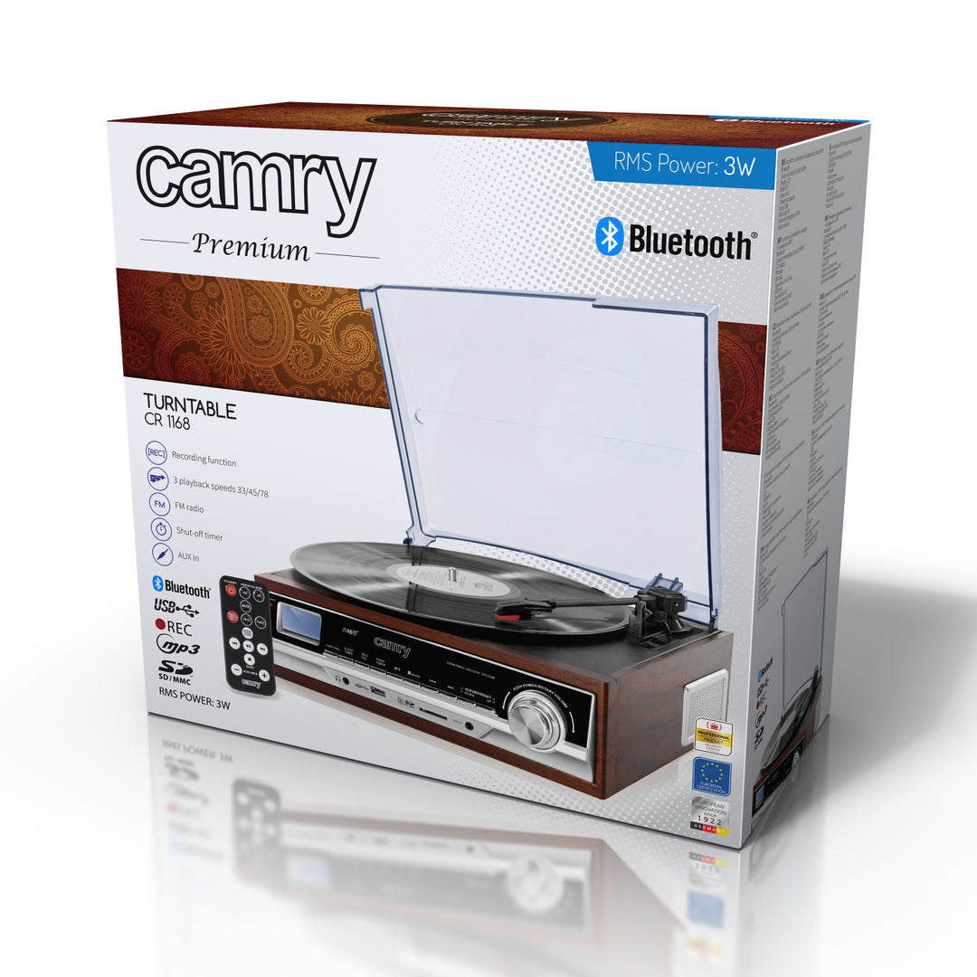 Platenspeler met radio en Bluetooth / MP3 / USB / SD / Opname Camry CR 1168