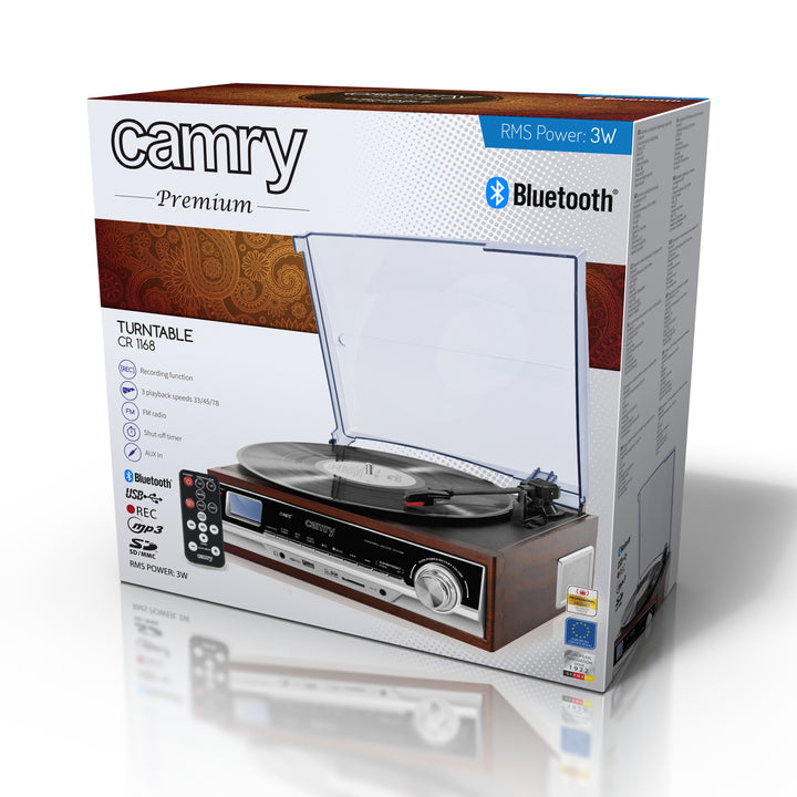 Platenspeler met radio en Bluetooth / MP3 / USB / SD / Opname Camry CR 1168