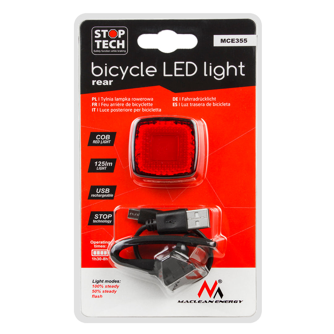 LED fietsachterlicht 3 standen Maclean MCE355 37x37x16mm