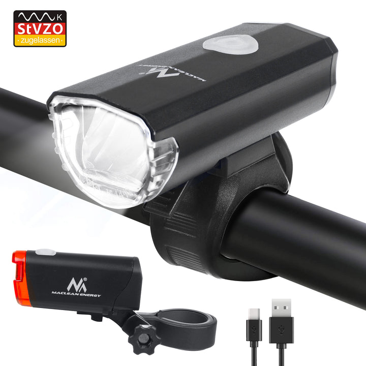 Éclairage vélo LED avant + arrière 2 modes Maclean MCE312 batterie intégrée