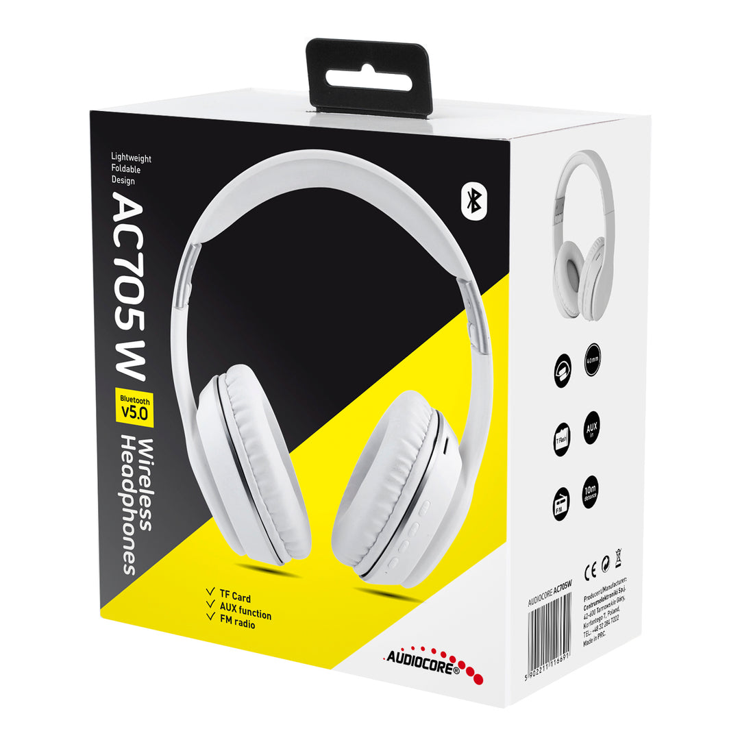 Casque sans fil V5.0 + EDR bluetooth radio MP3 SD Audiocore AC705 W blanc