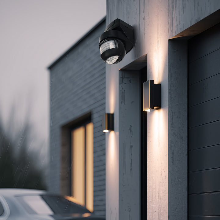 Maclean MCE295B Infrarood bewegingsmelder 180° + 360° met schemersensor tot 12 m bereik IP54 (zwart)