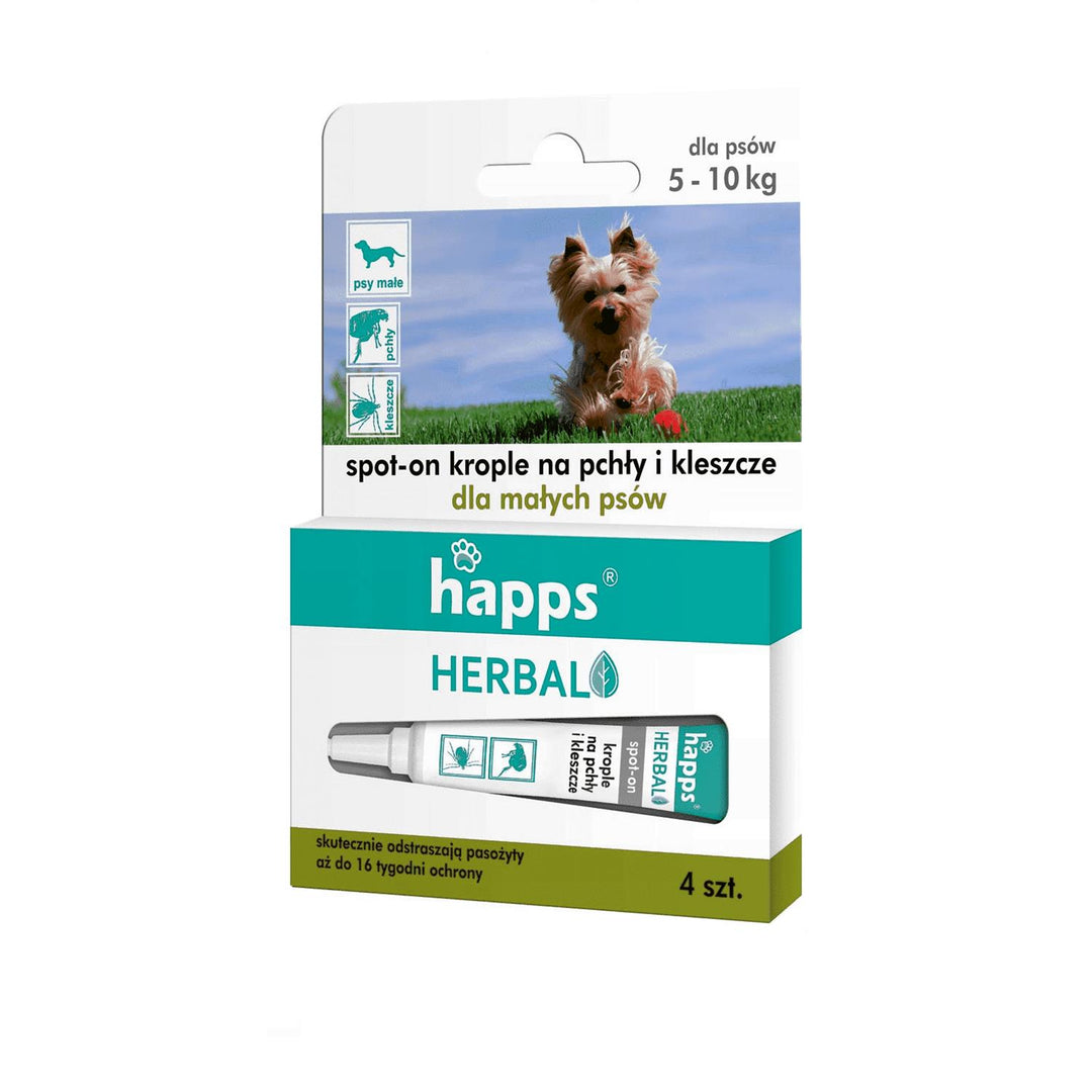 Gouttes anti puces anti tiques pour les petits chiens 5-10kg Happs Herbal