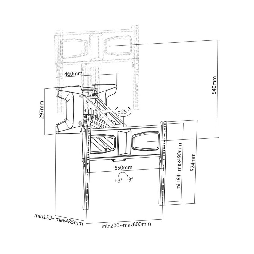 Maclean MC-891 TV Elektrische TV beugel boven de haard Vesa max 600x400 afstandsbediening voor 37"-70" TV 35kg