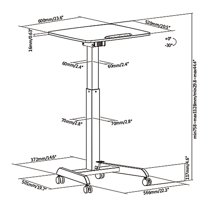 Bureau Maclean, réglable en hauteur, ressort à gaz, pour la position debout et assise, hauteur maximale 113cm, MC-892W