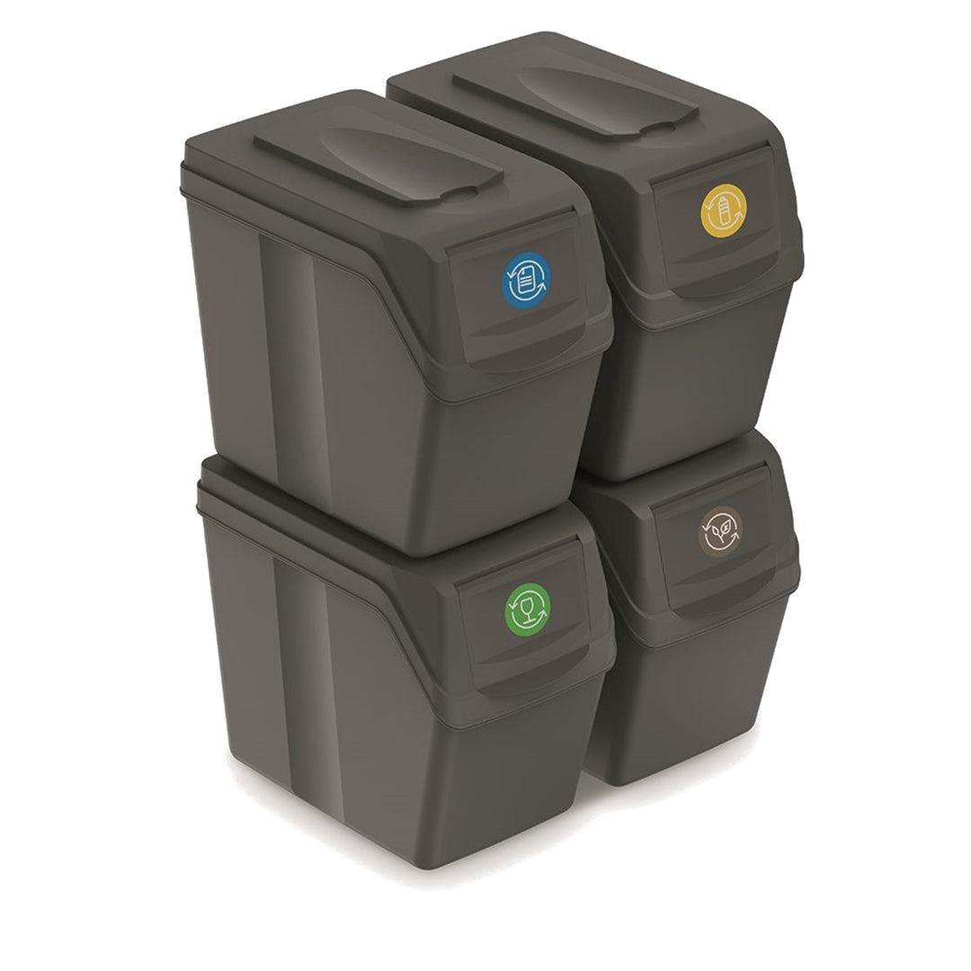 Prosperplast ISWB20S4 Set van 4 stapelbare bakken met deksel Grijs 4x 20 l sorteermand