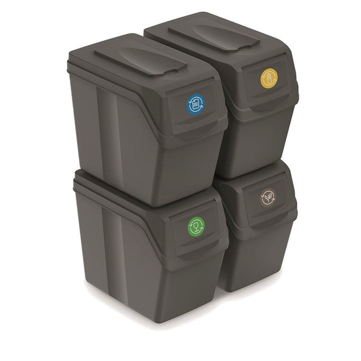 Prosperplast ISWB20S4 Set van 4 stapelbare bakken met deksel Grijs 4x 20 l sorteermand