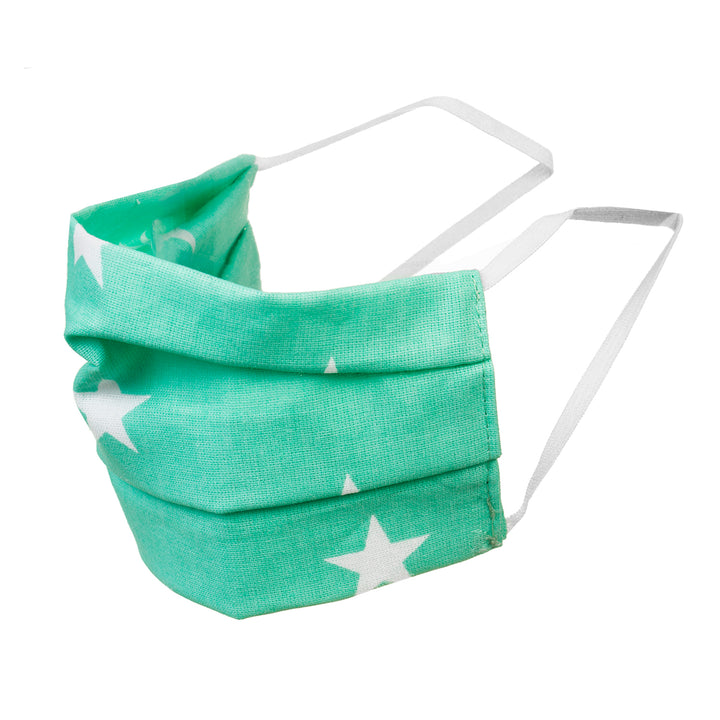 Un masque de protection réutilisable avec un élastique en coton - couleur aigue-marine avec étoiles