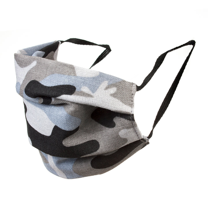 Masque de protection réutilisable avec un élastique en coton - couleur camouflage gris et bleu