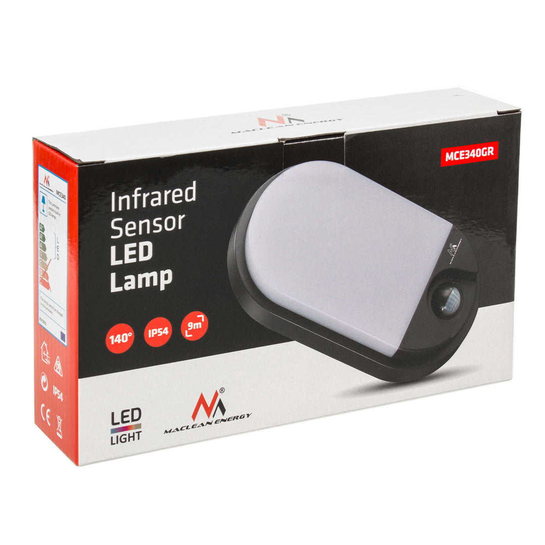 Lampe LED détecteur de mouvement infrarouge 1100lm 15W IP54 gris Maclean MCE340