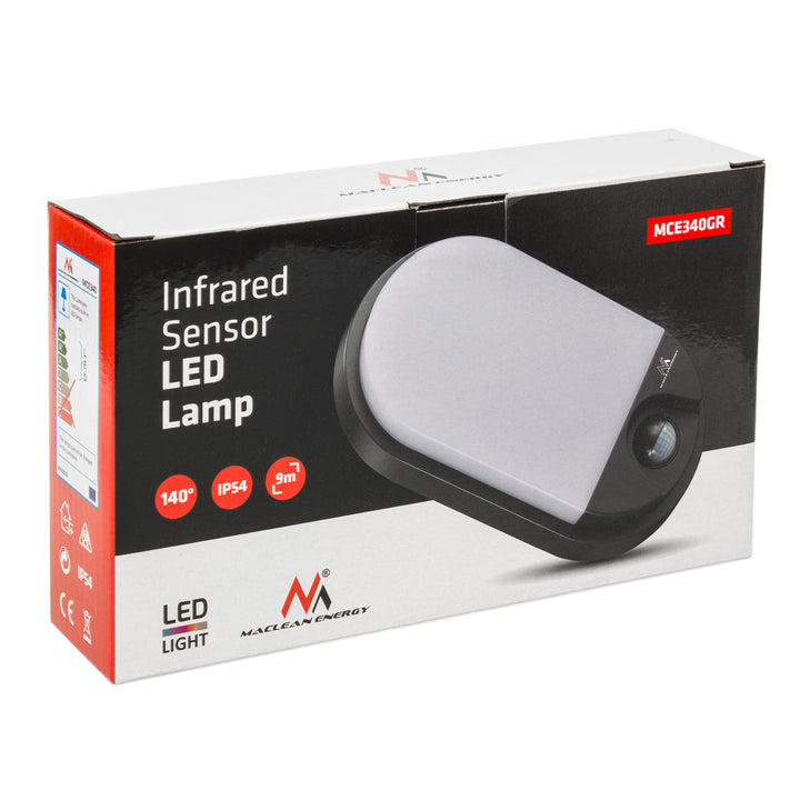 LED infrarood bewegingsmelderlamp 1100lm 15W IP54 grijs Maclean MCE340