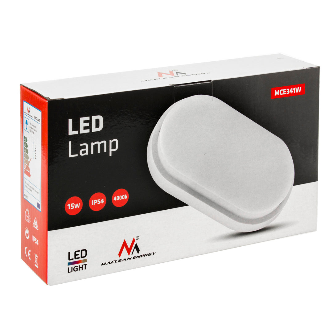 Lampe plafonnier LED 15W IP54 1100lm blanc Maclean Energy MCE341