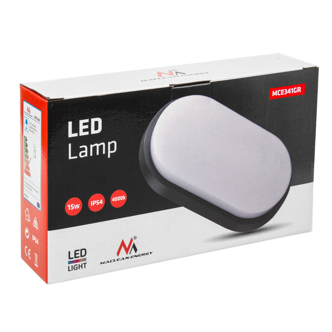 LED plafondlamp 15W IP54 1100lm grijs MCE341 Maclean