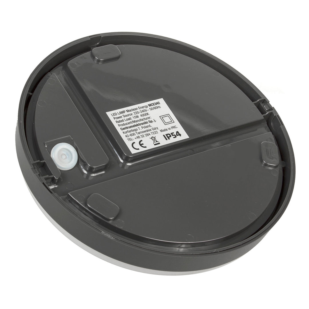 Lampe LED mural plafonnier 15W IP54 1100lm gris MCE342 Maclean Energy