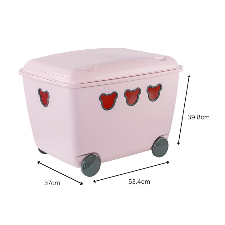 Conteneur pour jouets sur roues 55L BranQ Teddy rose