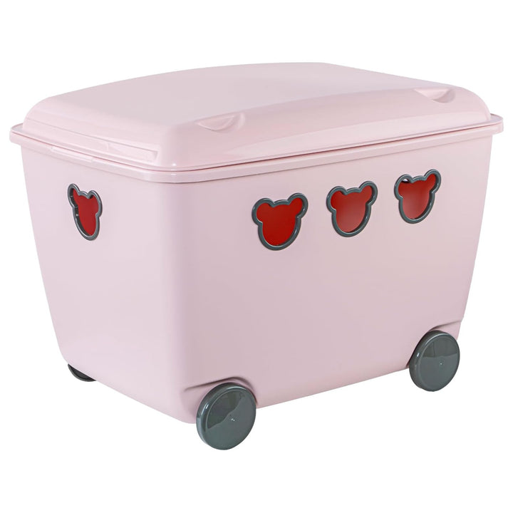 Conteneur pour jouets sur roues 55L BranQ Teddy rose
