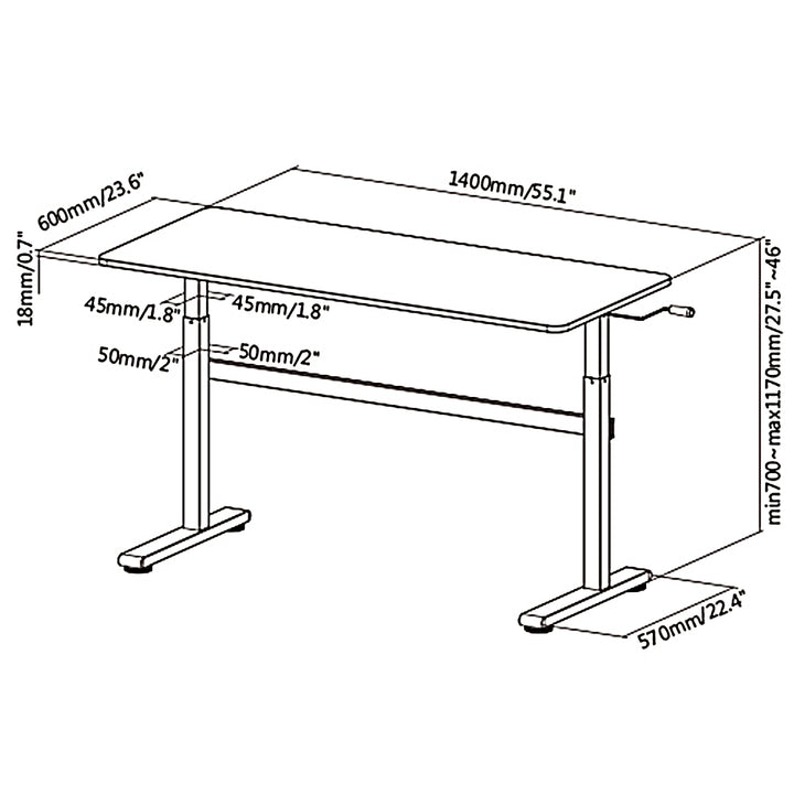 Bureau manuel Ergo Office réglable en hauteur, max 40 kg, hauteur max 117cm, avec un plan de travail assis/debout, ER-401 W