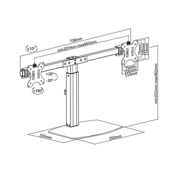 ERGO OFFICE ER-411 Universele steun voor 2 monitoren 17" - 27'' 2 x 6kg