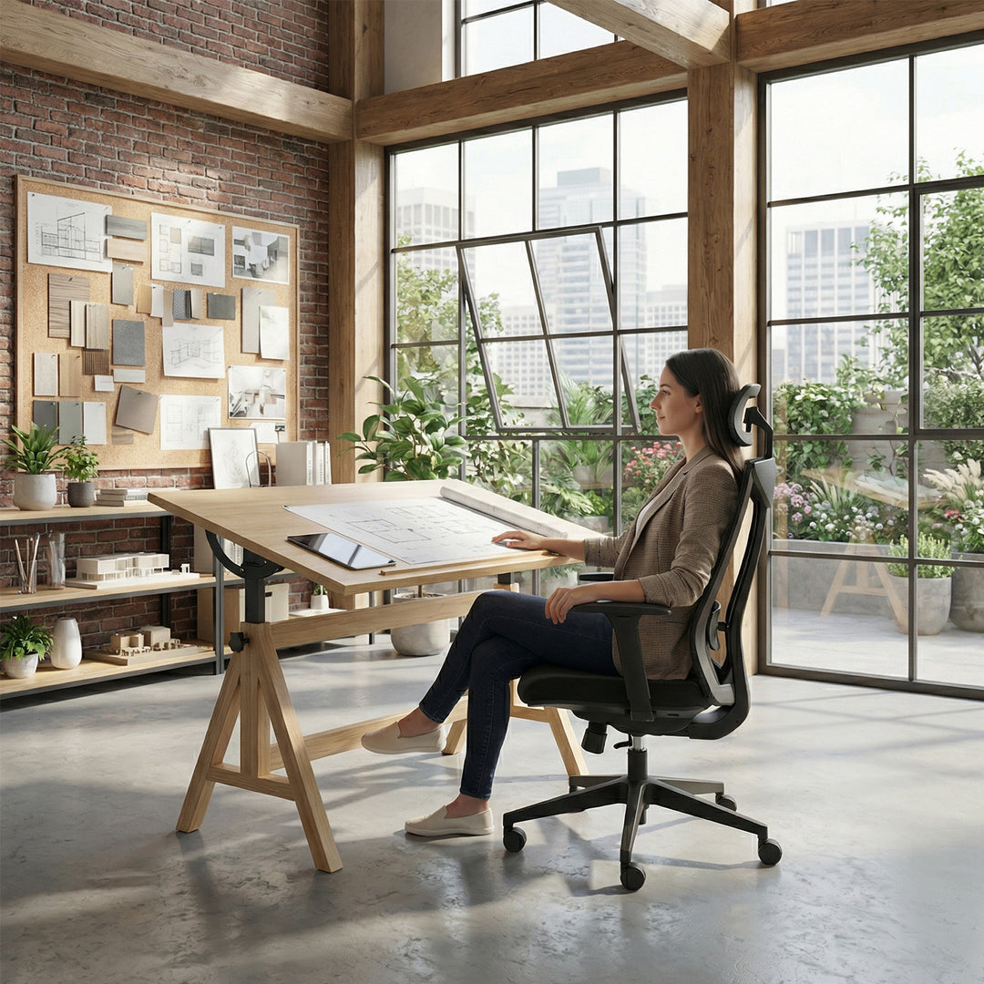 Ergonomische bureaustoel met wielen en lendensteun, draaibare zitting, in hoogte verstelbaar, kantelfunctie rugleuning Bureaustoel, maximale belasting 150 kg