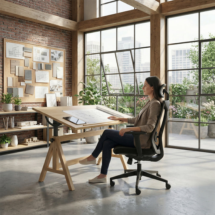 Ergonomische bureaustoel met wielen en lendensteun, draaibare zitting, in hoogte verstelbaar, kantelfunctie rugleuning Bureaustoel, maximale belasting 150 kg