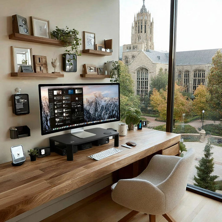 Support d'écran réglable en hauteur avec recharge sans fil Qi Monitor Stand 17"~32" jusqu'à max. 20kg Chargeur à induction