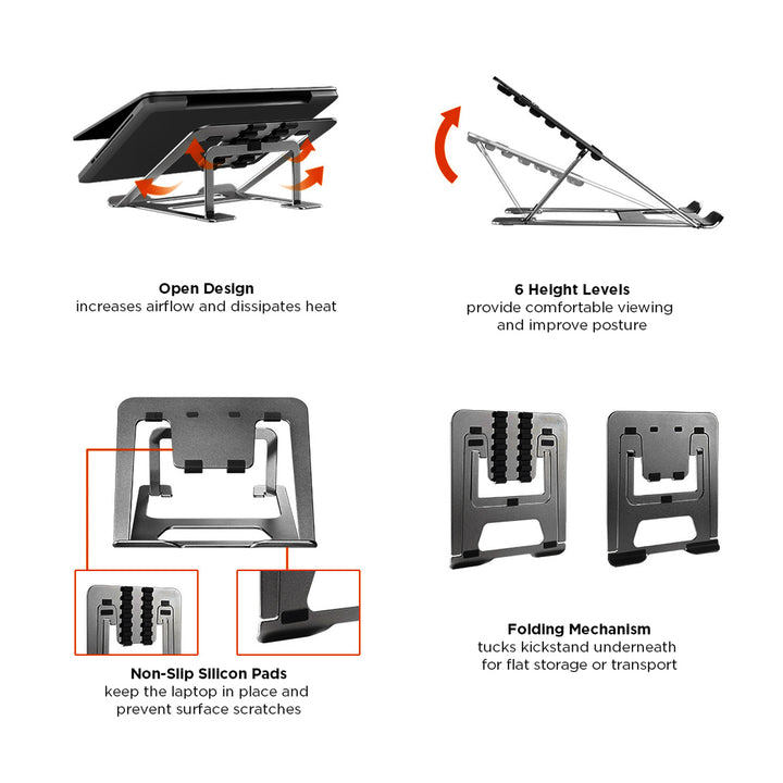 Support pour ordinateur portable pliable ultra-mince en aluminium ERGOOFFICE.EU, noir, adapté aux ordinateurs portables de 11-15'', ER-416 B