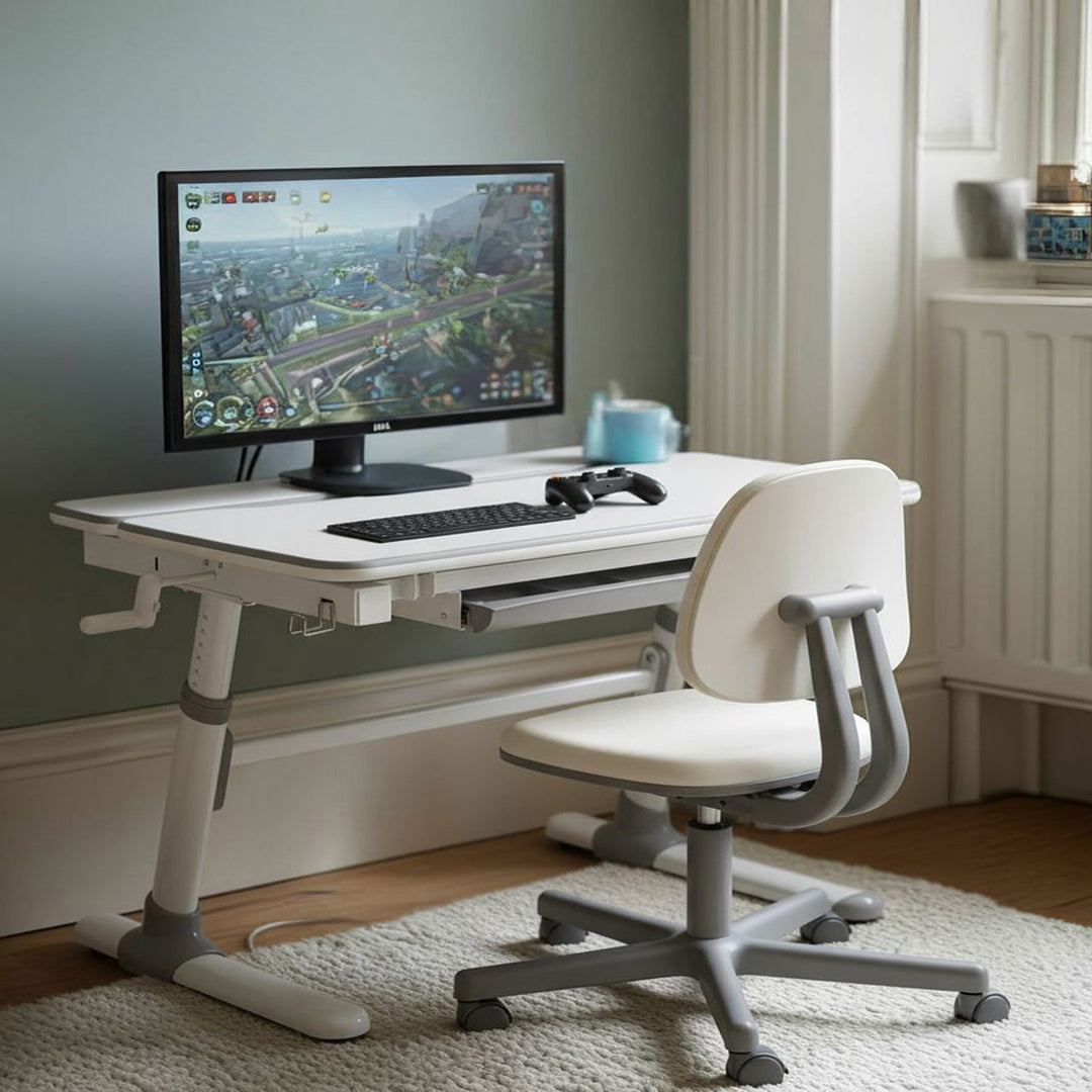 Bureau ergonomique pour enfants avec réglage de la hauteur et de l'inclinaison Table d'école pour enfants jusqu'à 100kg Tiroir Crochets pour sacs